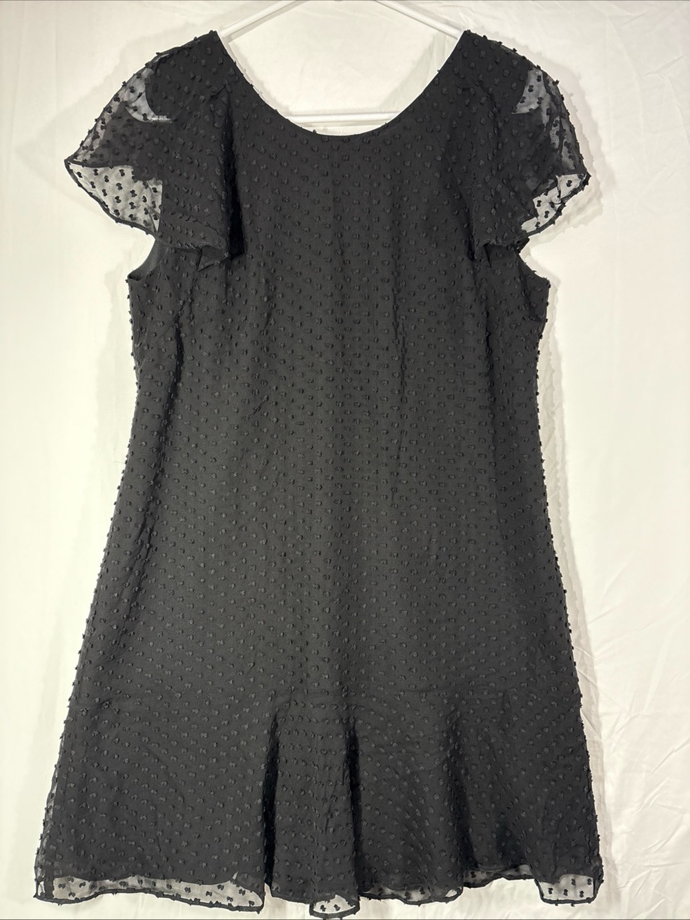 J. Crew Black Silk Blend Swiss Dot Flutter-Sleeve Mini Dress